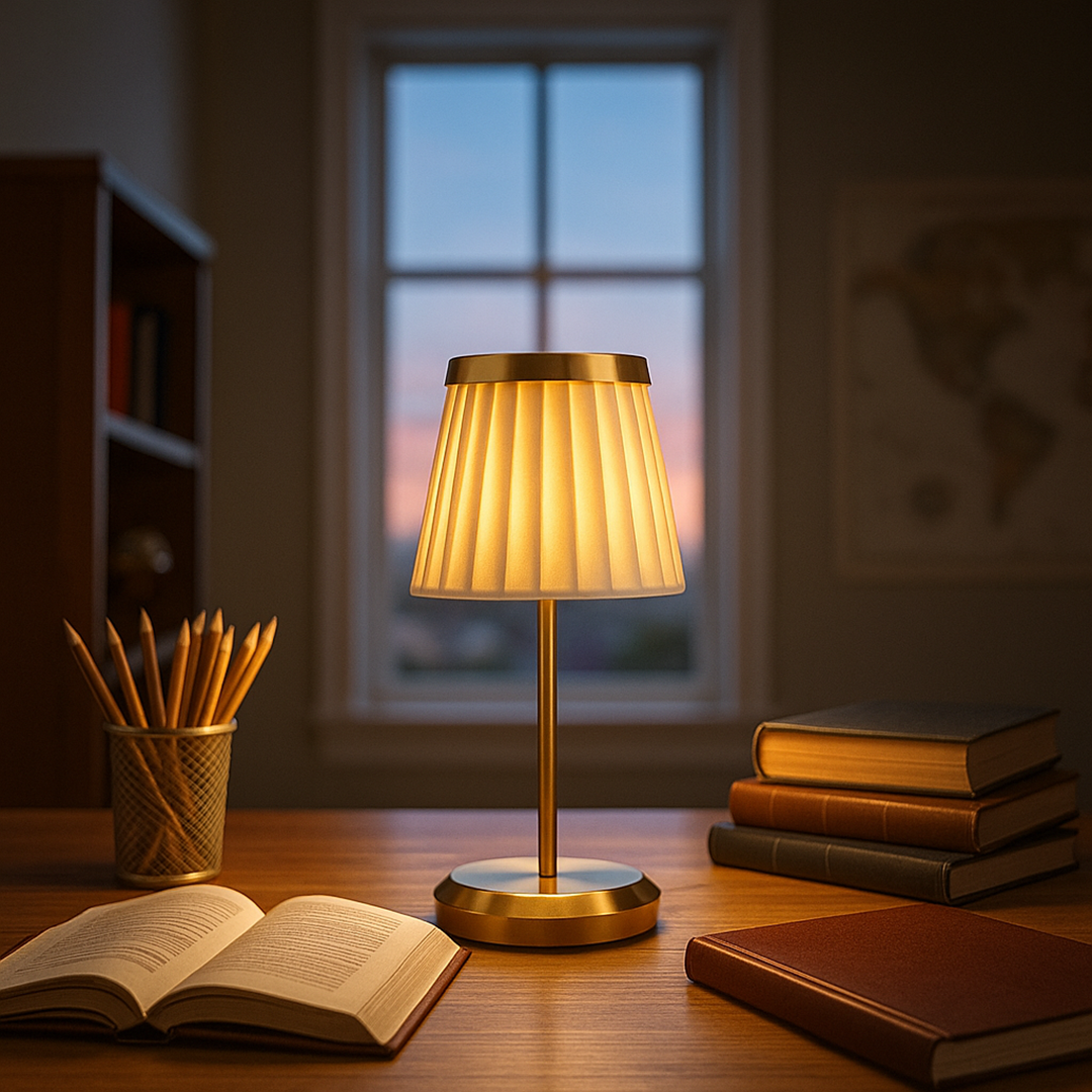 Lampa stołowa z materiałowym abażurem – Idealna do czytania – widok produktu 4 | Nuvira Home