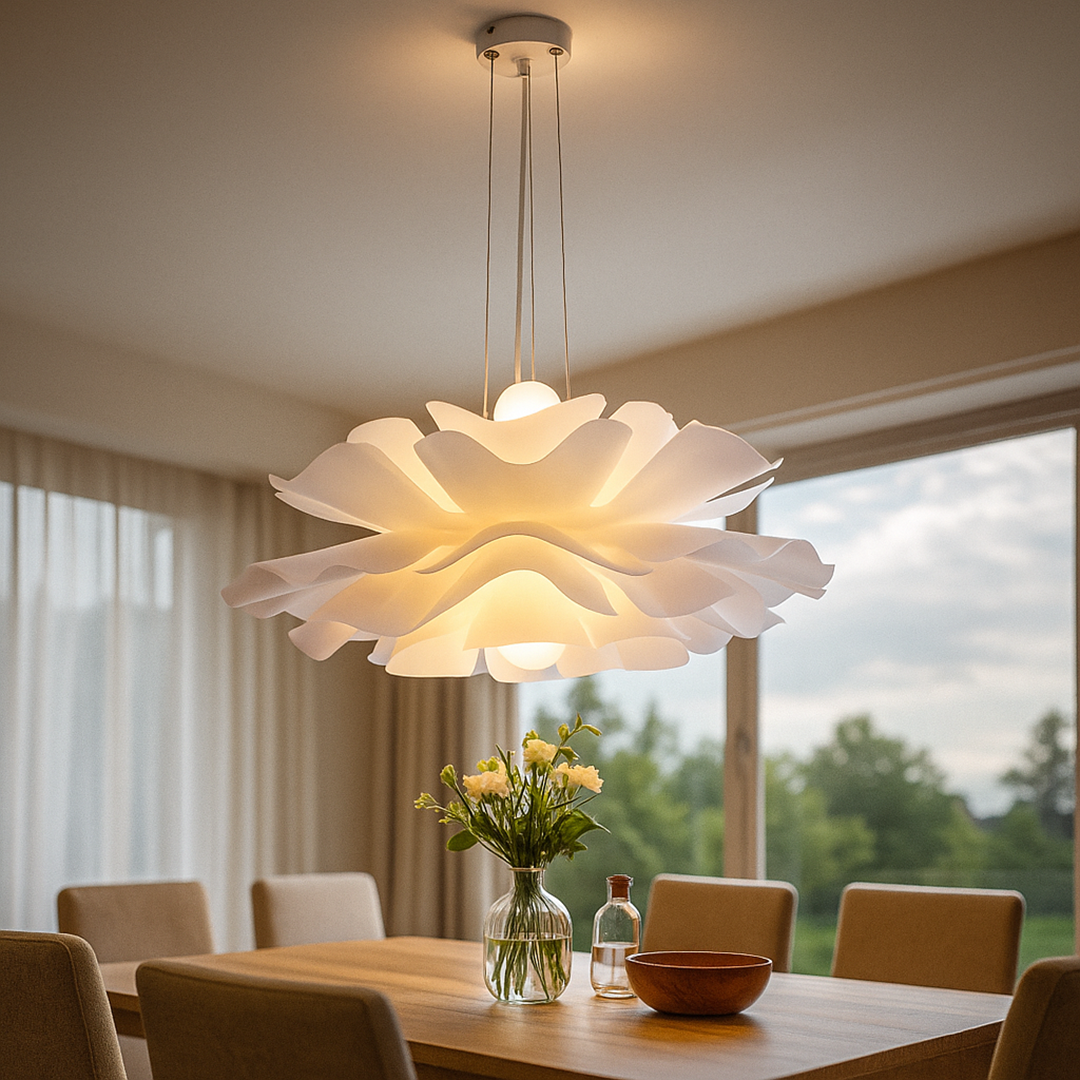Lampa wisząca biała nowoczesna – Lampa sufitowa we wzór kwiatowy – widok produktu 2 | Nuvira Home