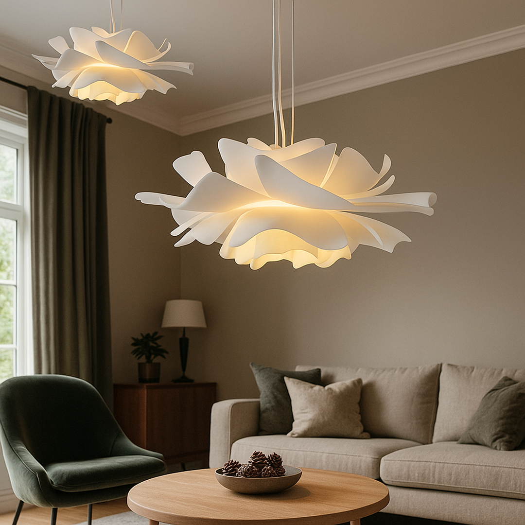 Lampa wisząca biała nowoczesna – Lampa sufitowa we wzór kwiatowy – widok produktu 3 | Nuvira Home