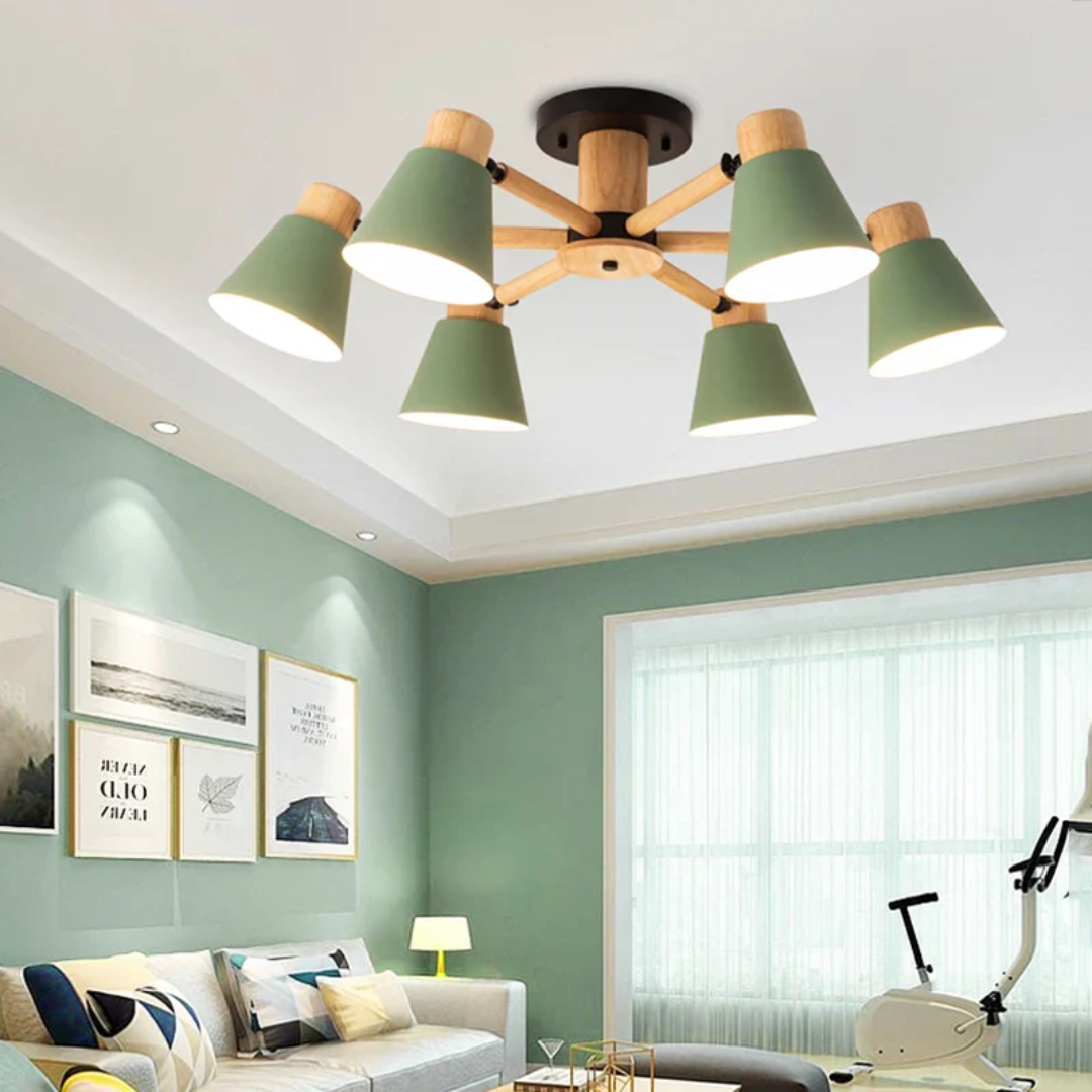 Luksusowa Lampa Sufitowa LED z Drewnianą Ramą – Designerski Styl – widok produktu 3 | Nuvira Home