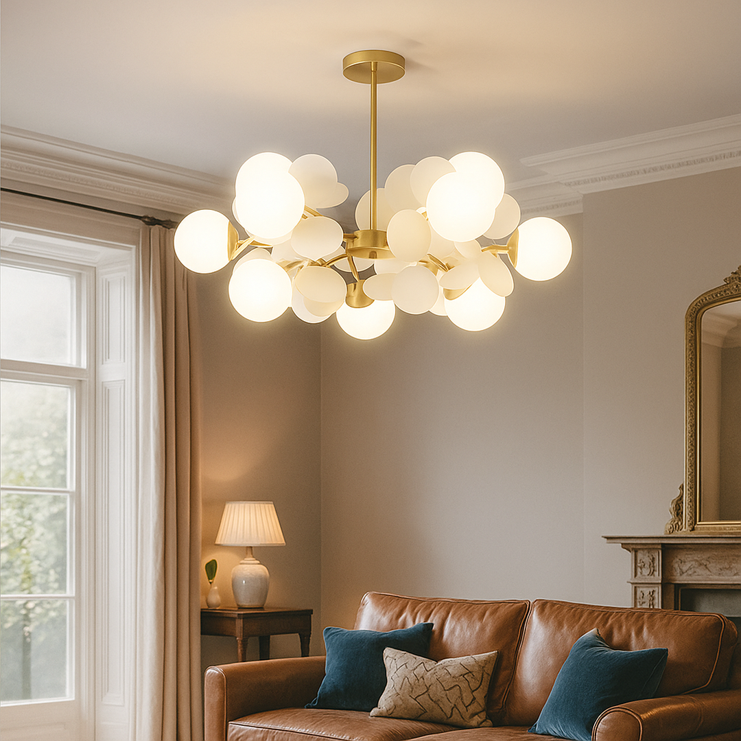 Luksusowa lampa wisząca ze szkła i metalu – Wielokolorowa – widok produktu 1 | Nuvira Home