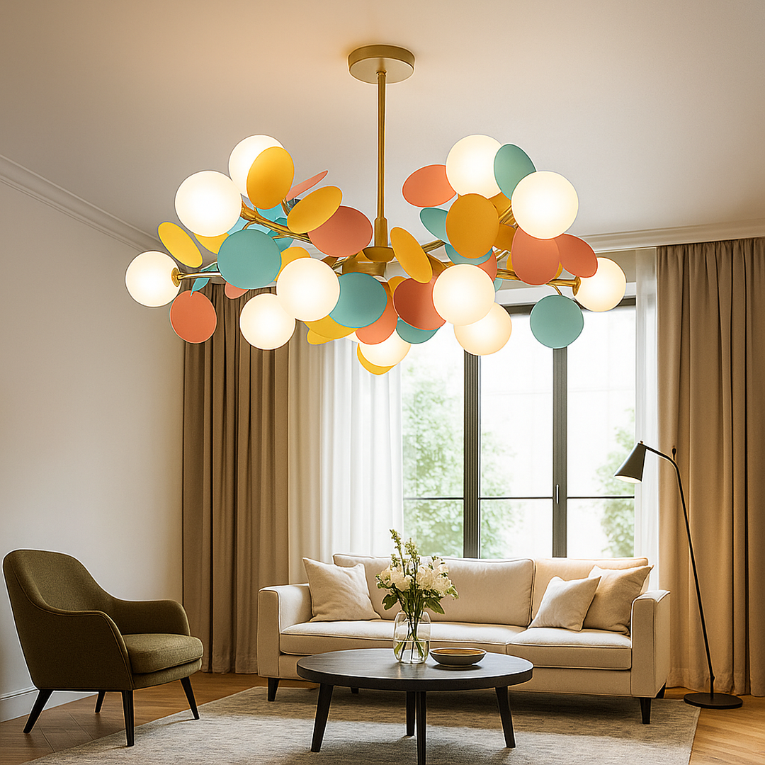 Luksusowa lampa wisząca ze szkła i metalu – Wielokolorowa – widok produktu 3 | Nuvira Home