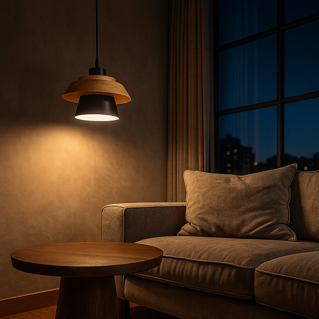Metalowa Lampa Wisząca – Kamień I Drewno – widok produktu 2 | Nuvira Home
