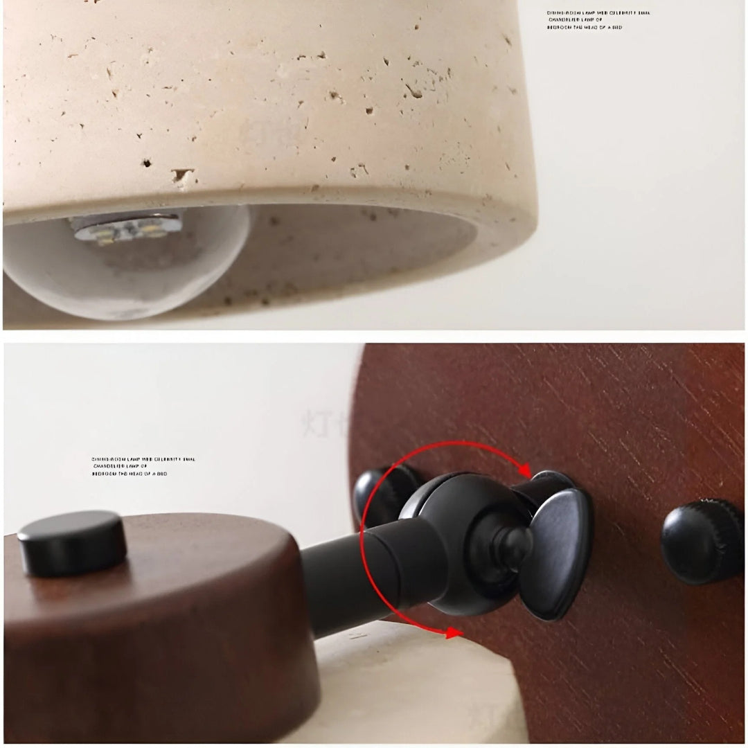 Minimalistyczna lampa ścienna z trawertynu i drewna – widok produktu 9 | Nuvira Home