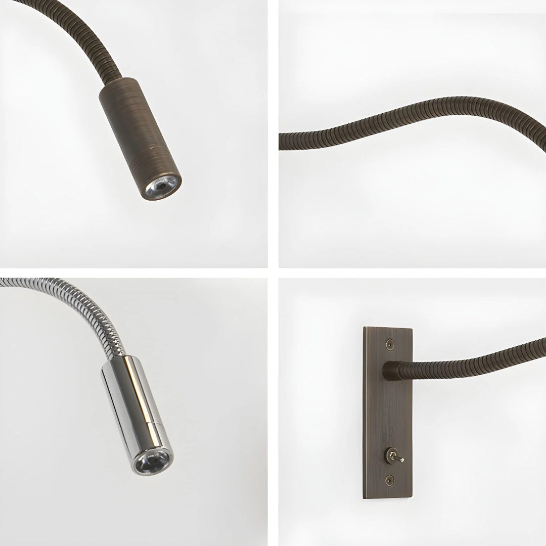 Minimalistyczna metalowa lampa ścienna z elastycznym ramieniem – widok produktu 11 | Nuvira Home