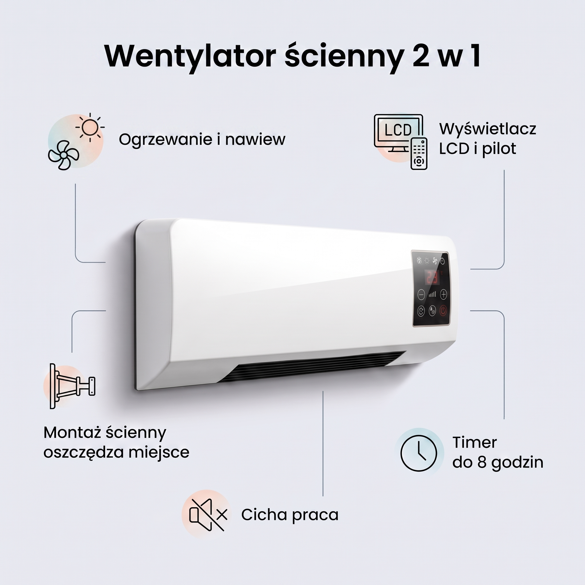 Wentylator ścienny 2w1 – funkcje: ogrzewanie i nawiew