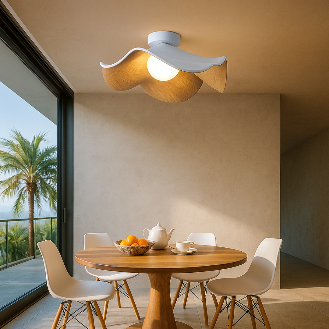 Nordycka drewniana lampa sufitowa – Rzeźbiarska forma – widok produktu 1 | Nuvira Home
