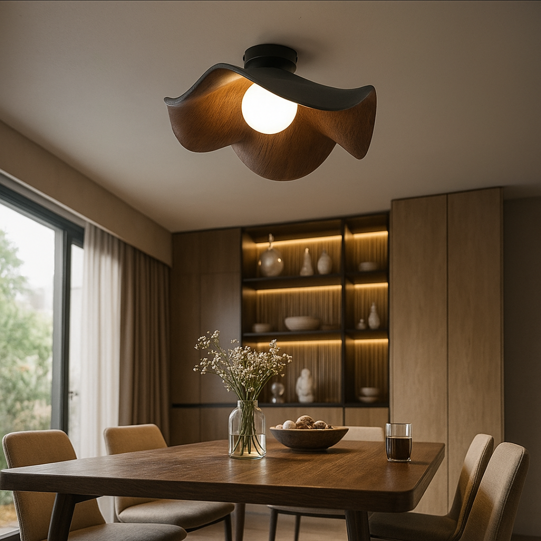 Nordycka drewniana lampa sufitowa – Rzeźbiarska forma – widok produktu 2 | Nuvira Home