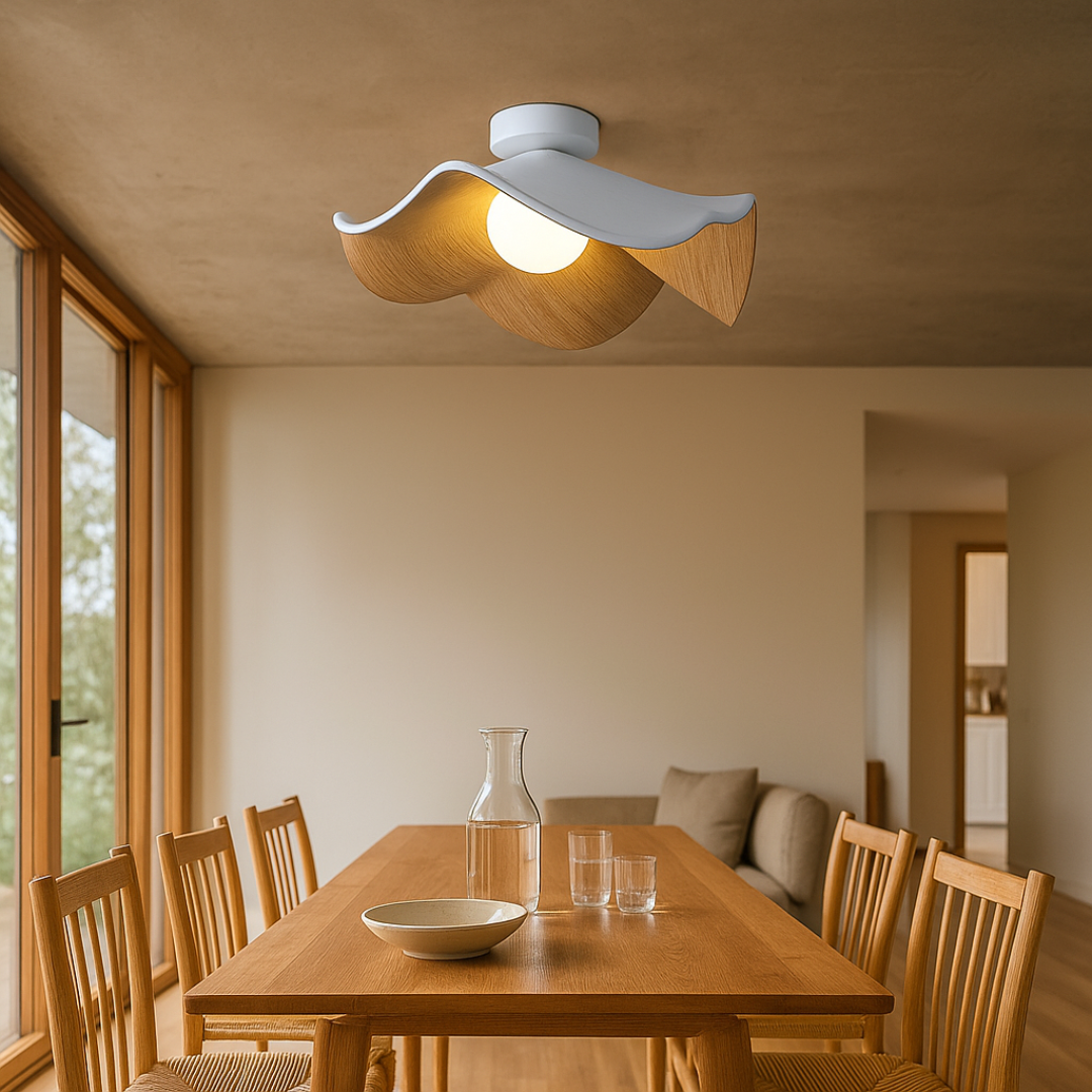 Nordycka drewniana lampa sufitowa – Rzeźbiarska forma – widok produktu 3 | Nuvira Home