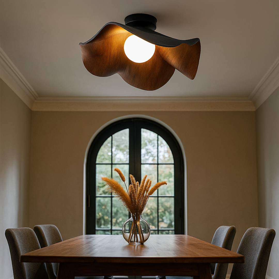 Nordycka drewniana lampa sufitowa – Rzeźbiarska forma – widok produktu 4 | Nuvira Home