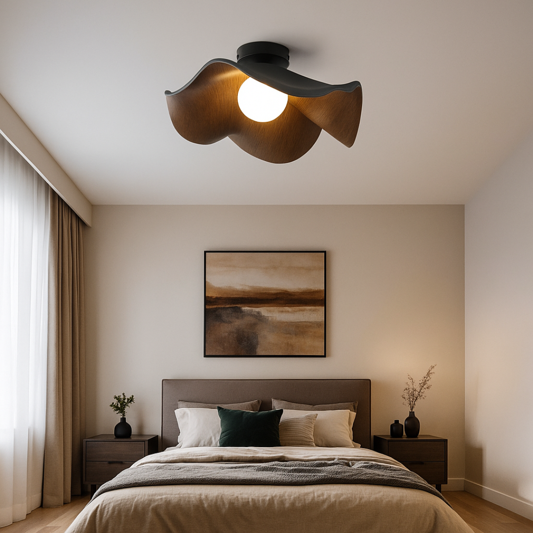 Nordycka drewniana lampa sufitowa – Rzeźbiarska forma – widok produktu 6 | Nuvira Home
