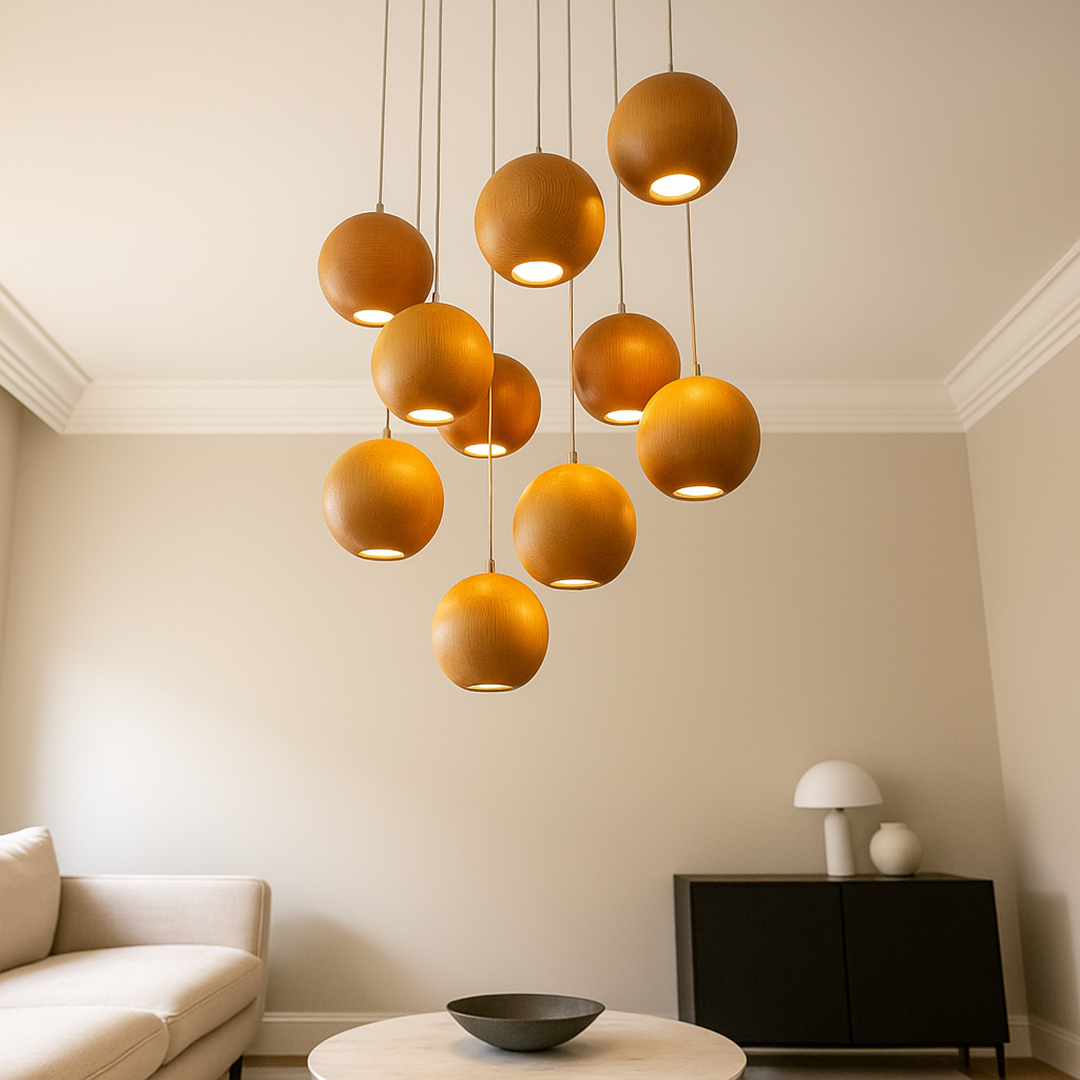 Nowoczesna Drewniana Kula Lampa Wisząca – Do Salonu – widok produktu 5 | Nuvira Home