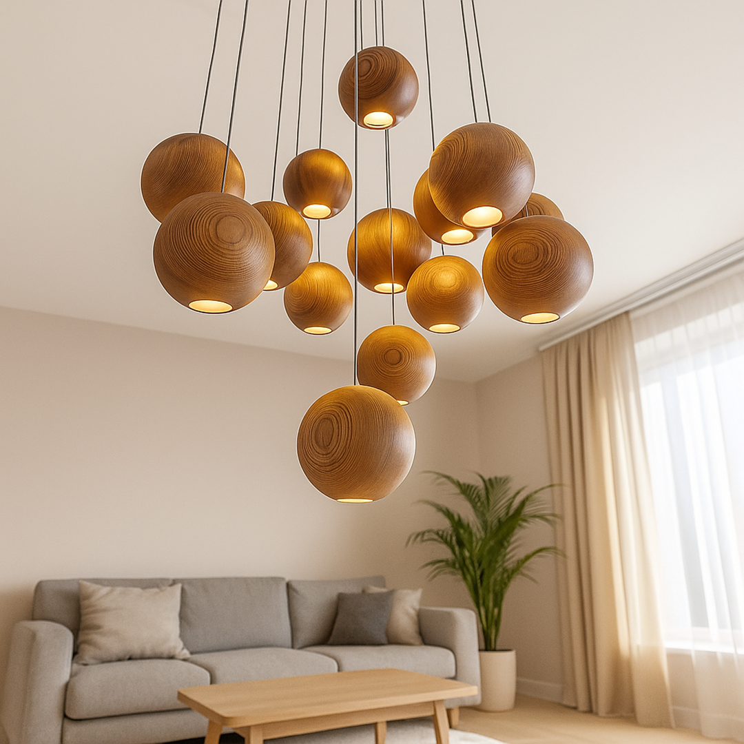 Nowoczesna Drewniana Kula Lampa Wisząca – Do Salonu – widok produktu 7 | Nuvira Home