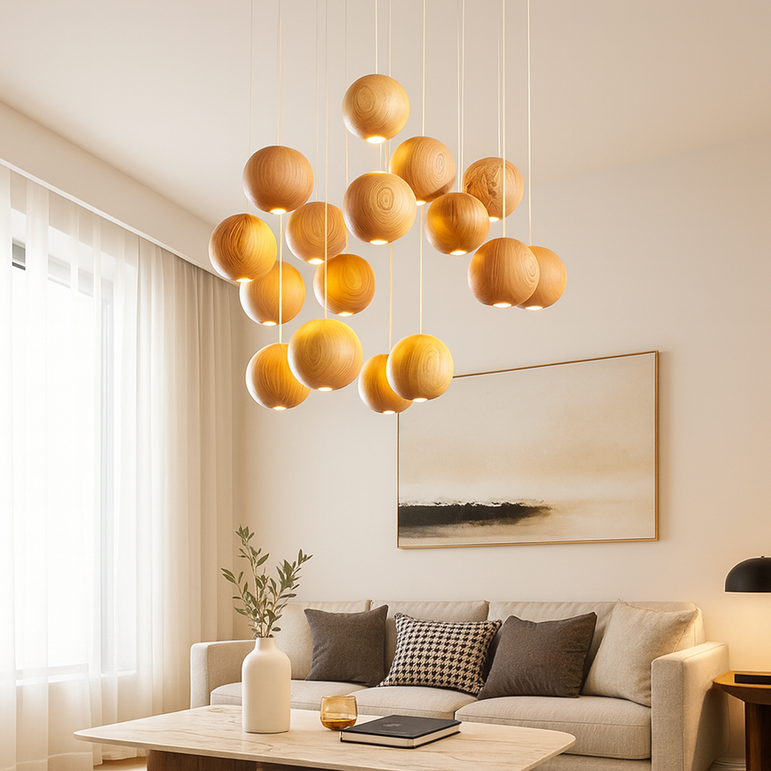Nowoczesna Drewniana Kula Lampa Wisząca – Do Salonu – widok produktu 8 | Nuvira Home