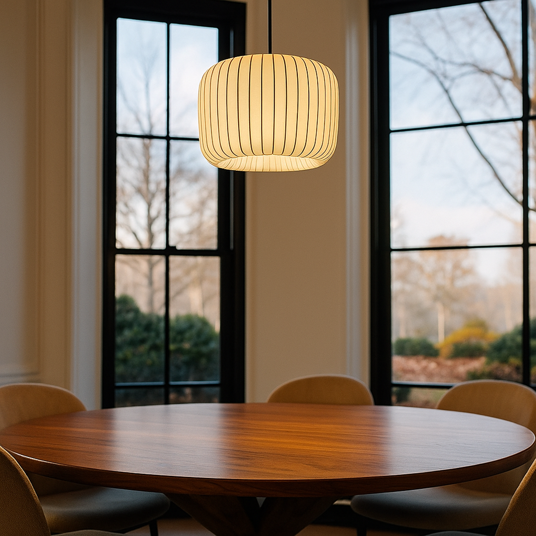 Nowoczesna Lampa Wisząca Z Materiałowym Kloszem – Do Jadalni – widok produktu 1 | Nuvira Home