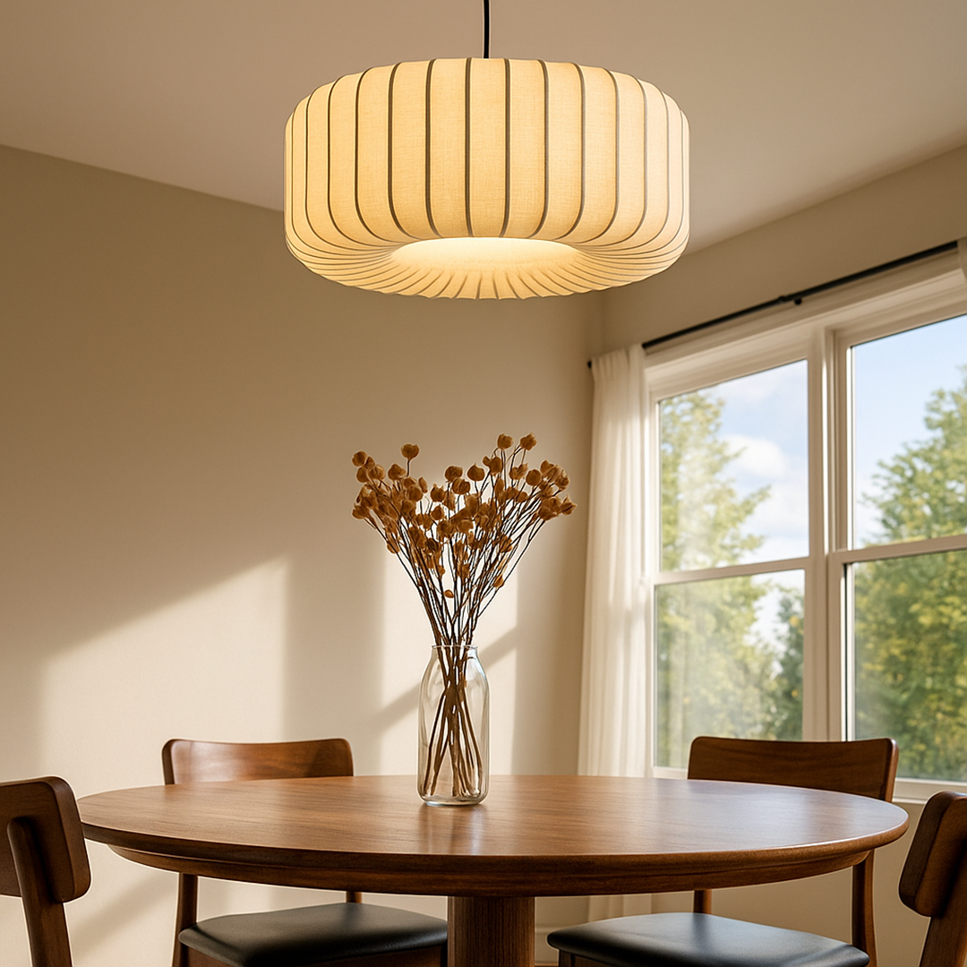 Nowoczesna Lampa Wisząca Z Materiałowym Kloszem – Do Jadalni – widok produktu 4 | Nuvira Home
