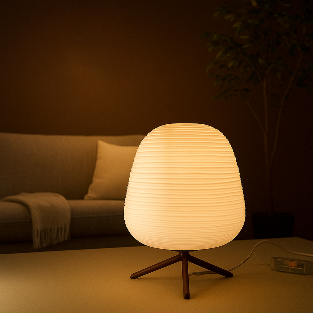 Nowoczesna szklana lampa stołowa – Miękkie światło – widok produktu 1 | Nuvira Home