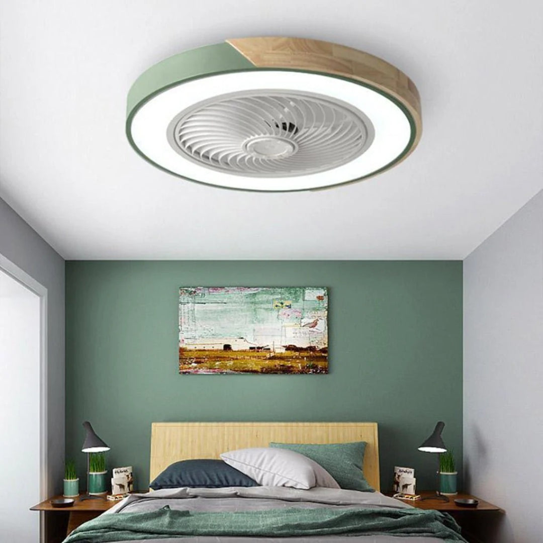 Nowoczesny drewniany wentylator sufitowy z lampą LED – widok produktu 7 | Nuvira Home