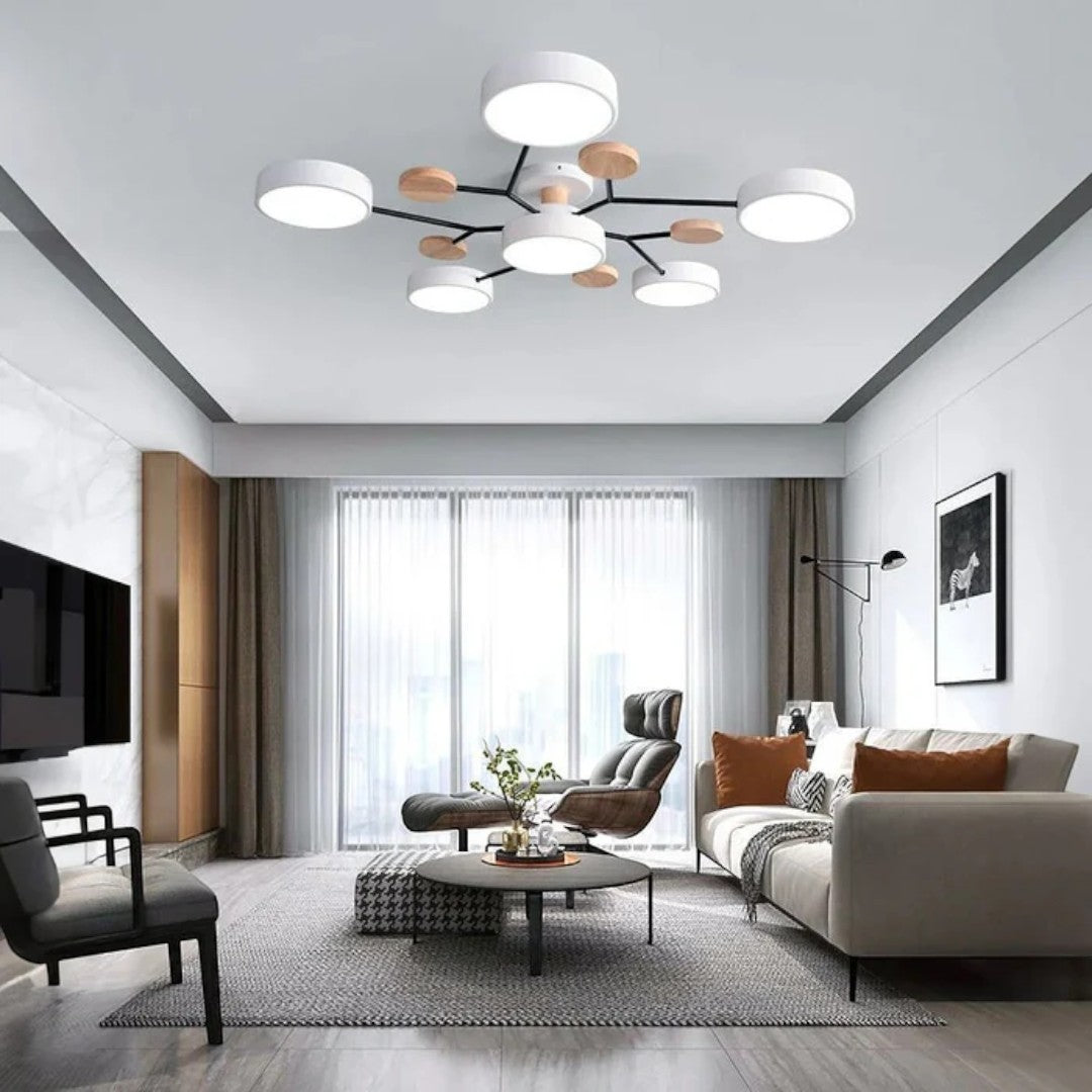 Nowoczesny Okrągły Żyrandol LED Półnatynkowy z Żelaza – widok produktu 5 | Nuvira Home