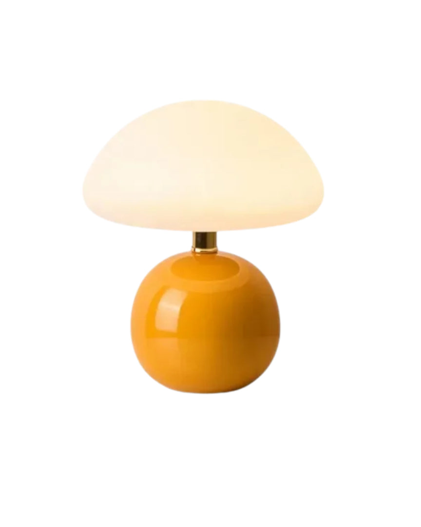 Okrągła ceramiczna lampa stołowa z wykończeniem szklanym – widok produktu 10 | Nuvira Home