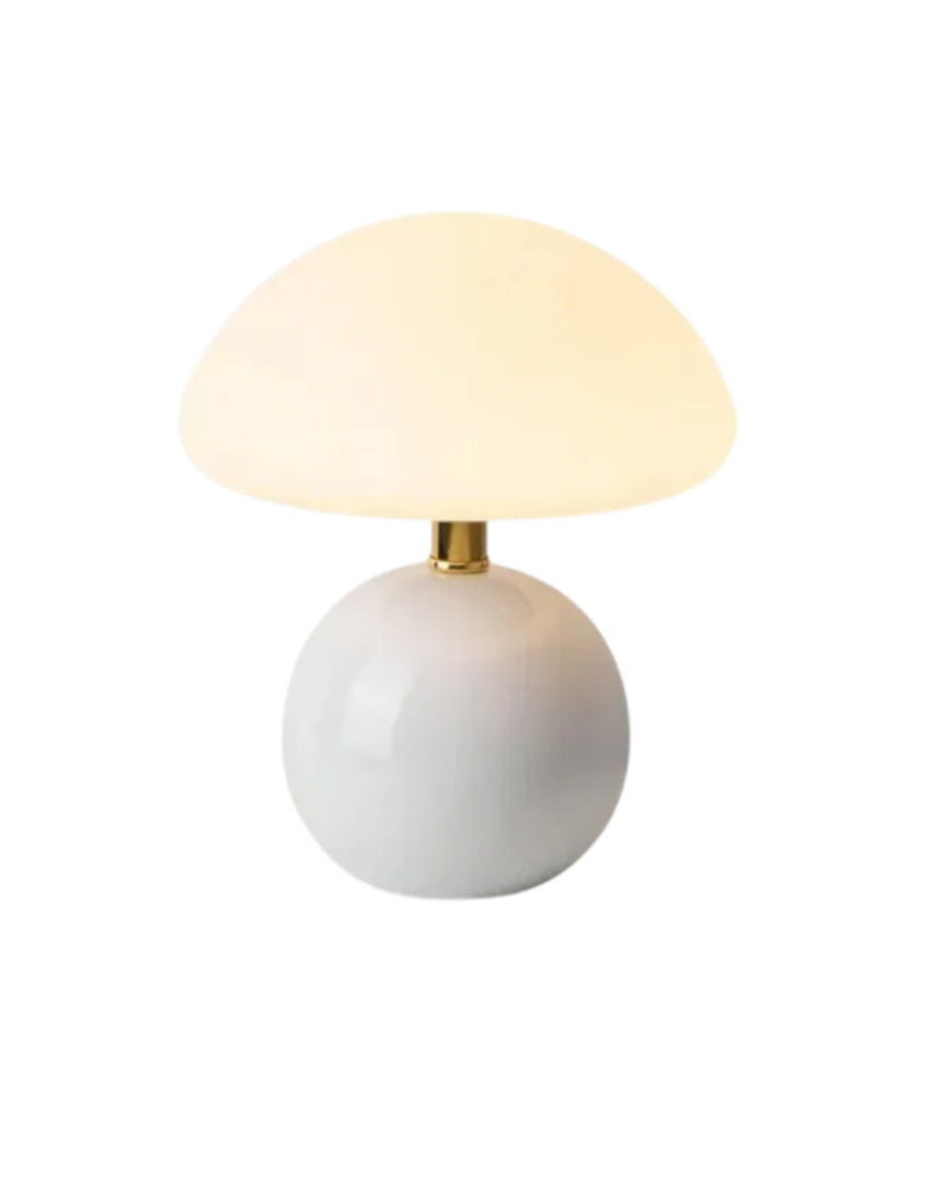 Okrągła ceramiczna lampa stołowa z wykończeniem szklanym – widok produktu 13 | Nuvira Home