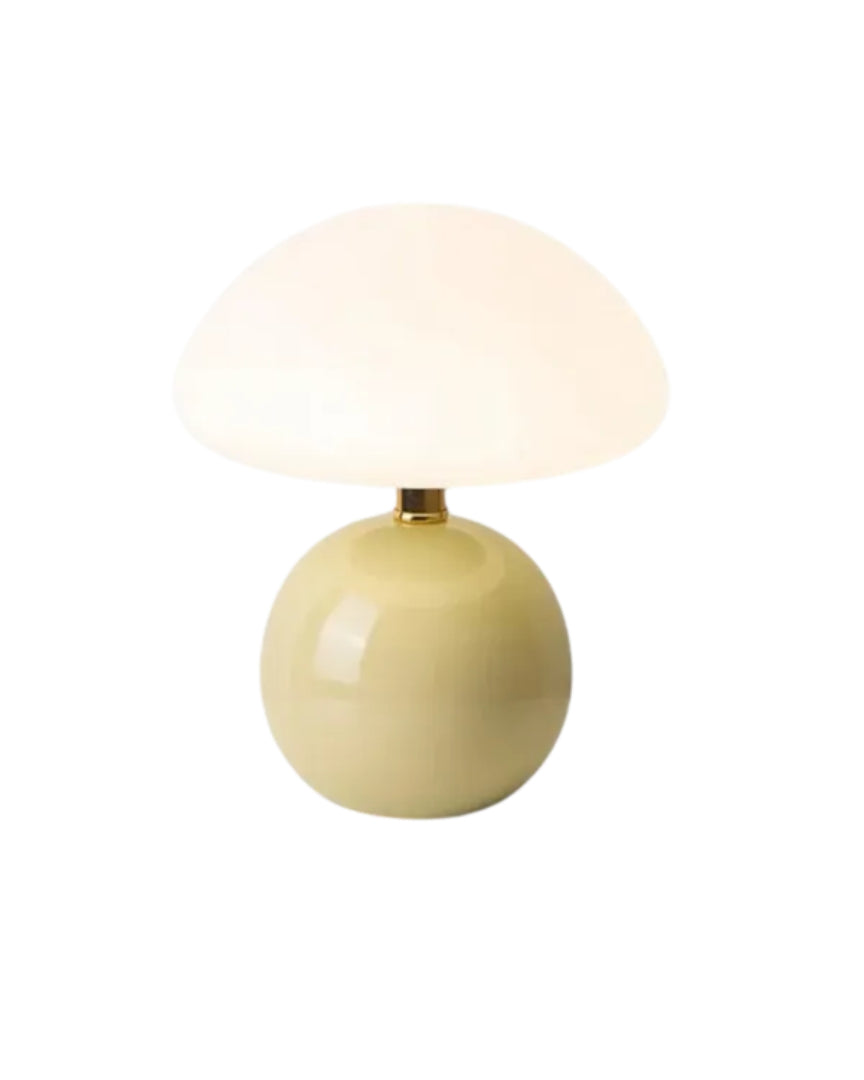 Okrągła ceramiczna lampa stołowa z wykończeniem szklanym – widok produktu 16 | Nuvira Home