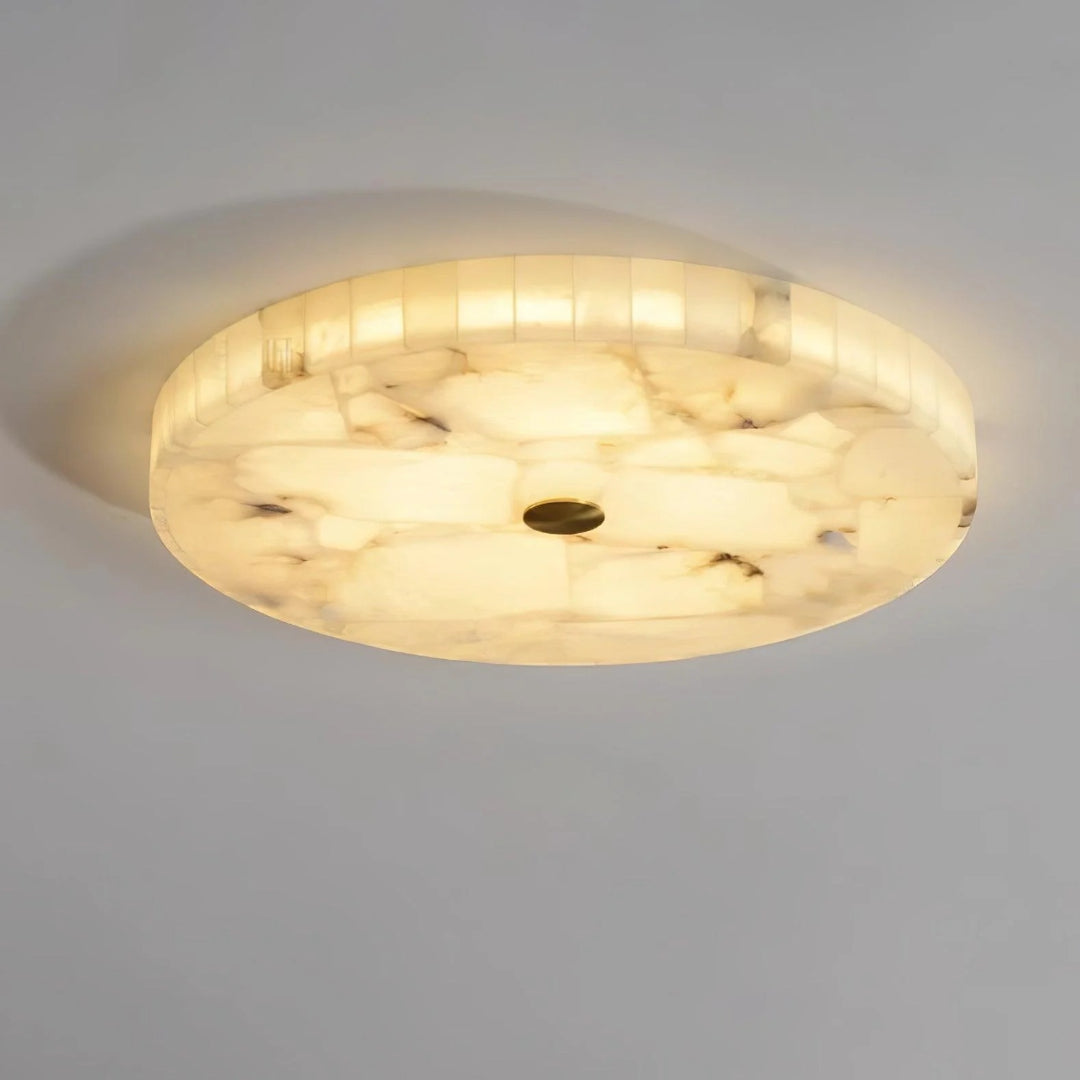 Okrągła lampa sufitowa z alabastru o naturalnym wyglądzie – widok produktu 14 | Nuvira Home