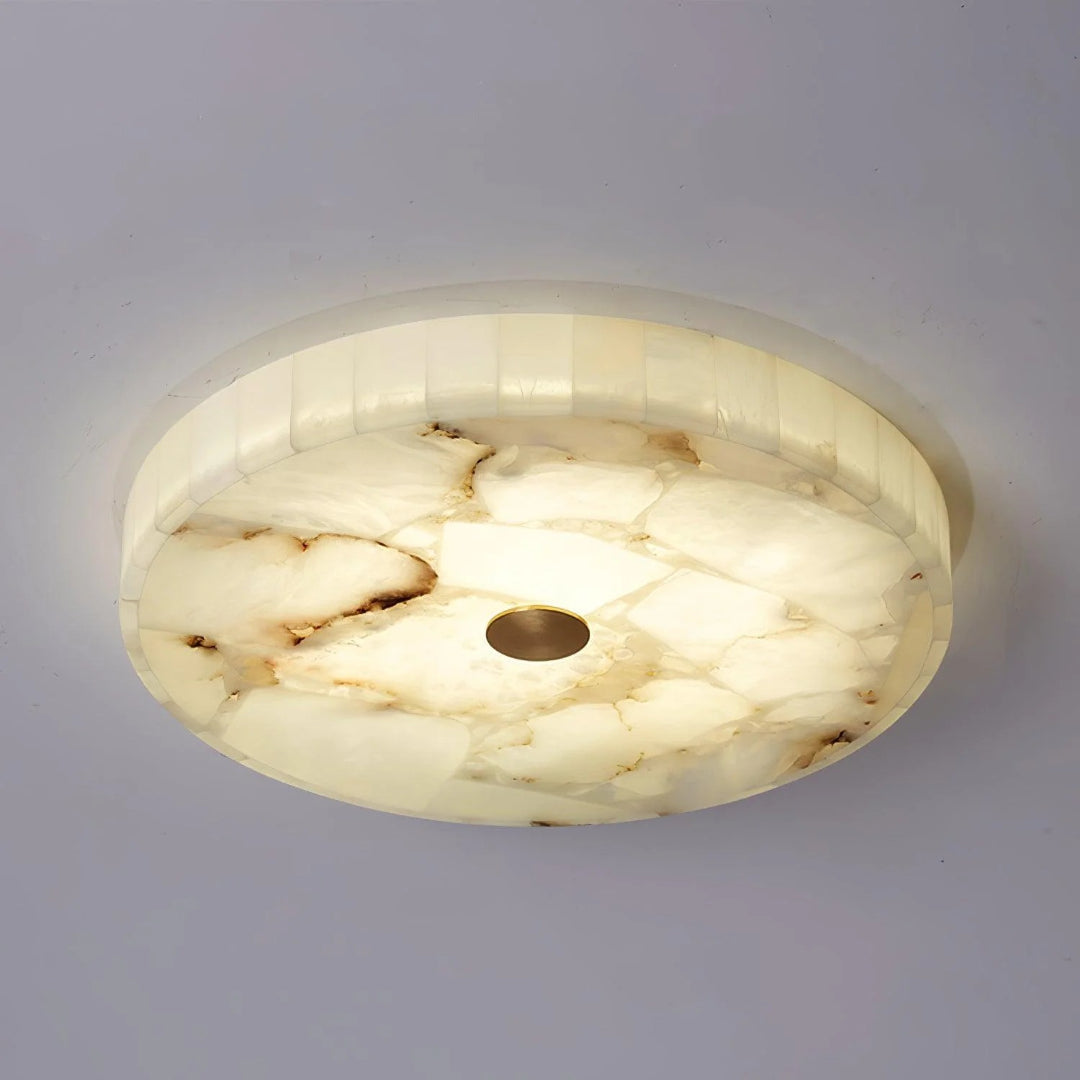Okrągła lampa sufitowa z alabastru o naturalnym wyglądzie – widok produktu 23 | Nuvira Home
