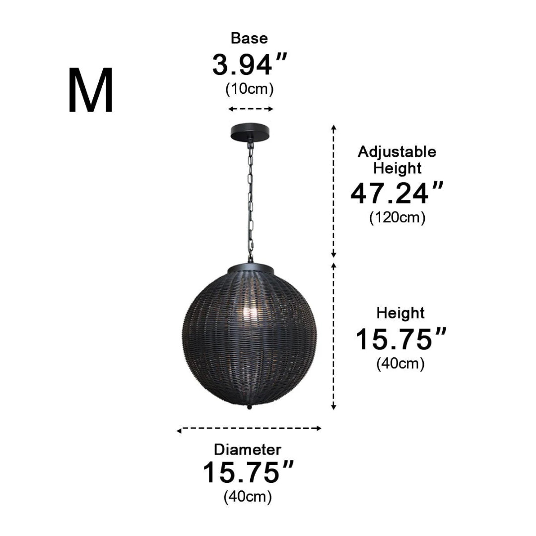Okrągły rattanowy zewnętrzny lampion wiszący – widok produktu 13 | Nuvira Home