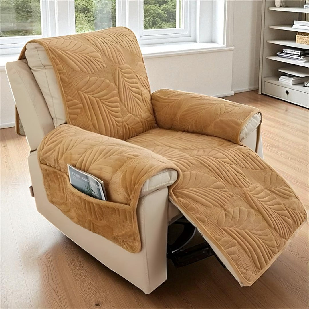 Pokrowiec Na Fotel Z Nadrukiem Liści – Z Bocznym Schowkiem – widok produktu 3 | Nuvira Home