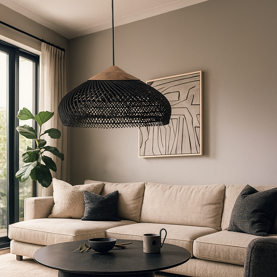 Rattanowa Lampa Wisząca – Estetyka Japandi – widok produktu 1 | Nuvira Home