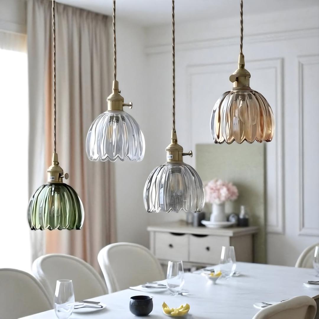 Retro Szklana Lampa Wisząca W Kształcie Kwiatu – Japońska – widok produktu 1 | Nuvira Home