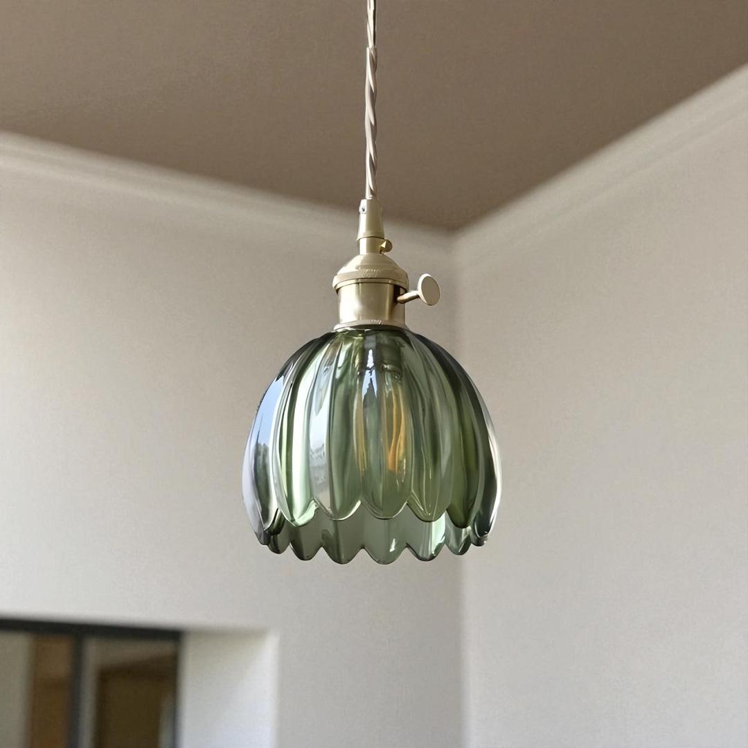 Retro Szklana Lampa Wisząca W Kształcie Kwiatu – Japońska – widok produktu 2 | Nuvira Home