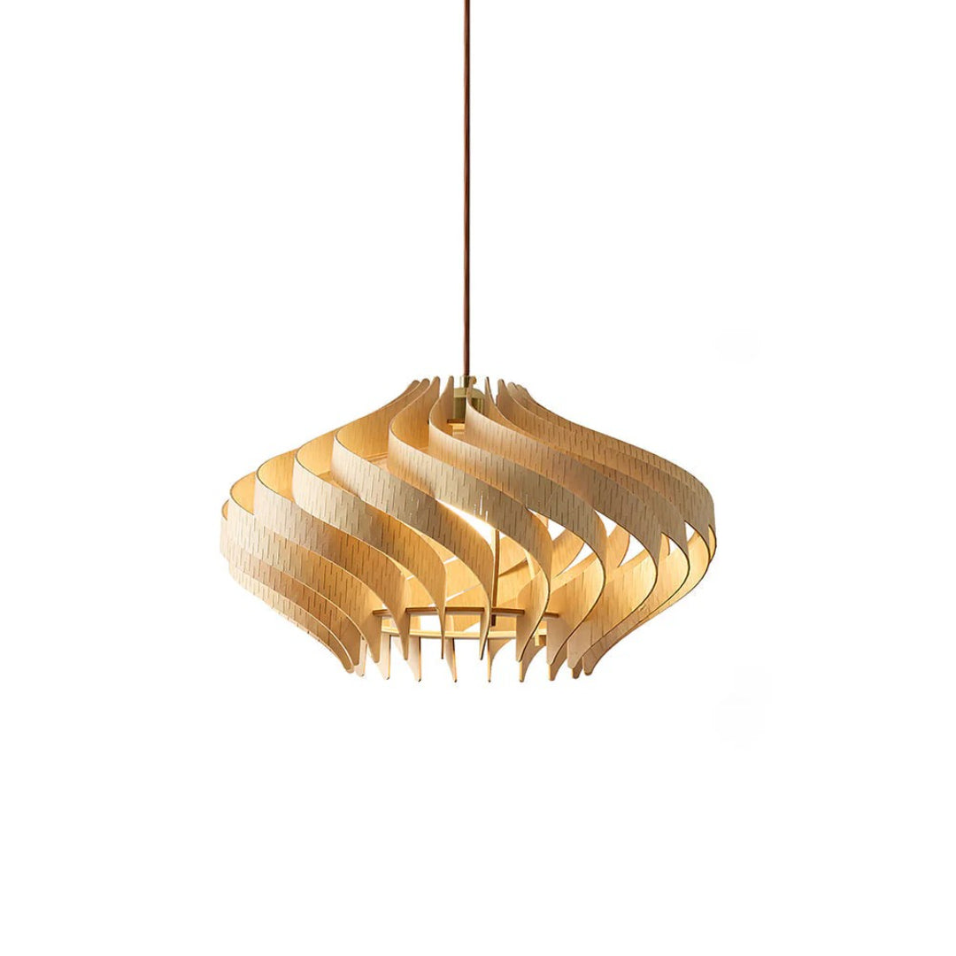 Rzeźbiarska drewniana lampa wisząca spiralna – widok produktu 5 | Nuvira Home