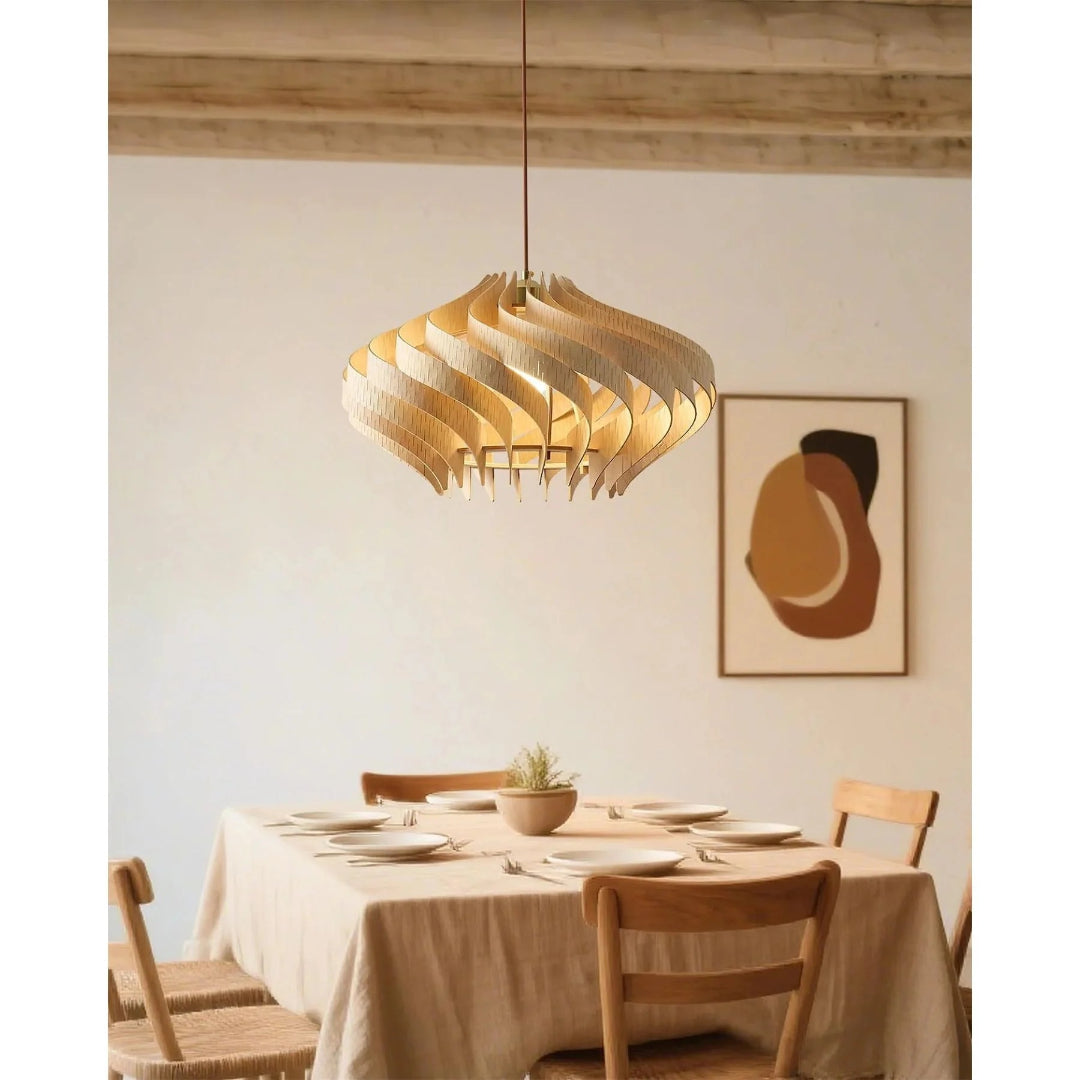 Rzeźbiarska drewniana lampa wisząca spiralna – widok produktu 15 | Nuvira Home