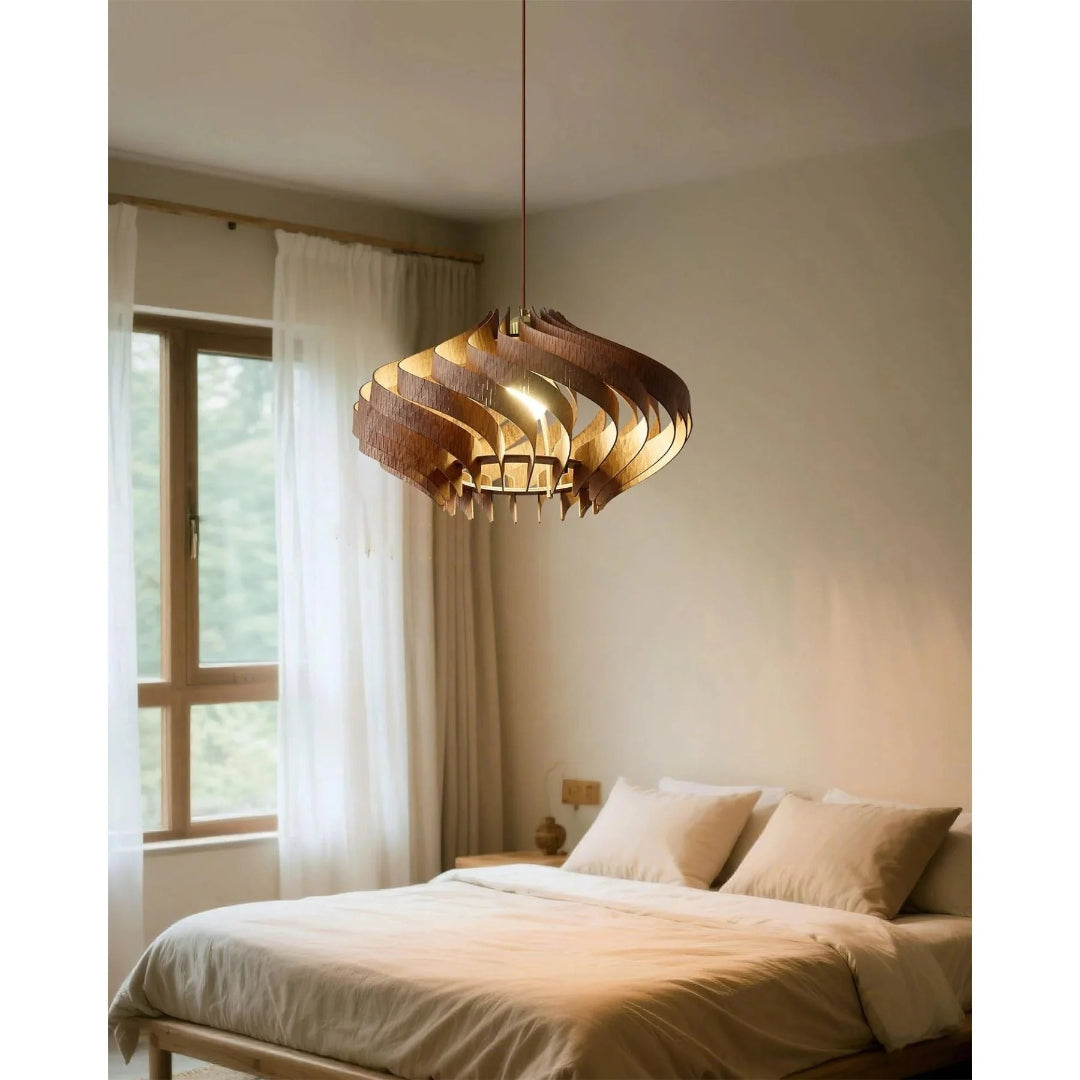 Rzeźbiarska drewniana lampa wisząca spiralna – widok produktu 21 | Nuvira Home
