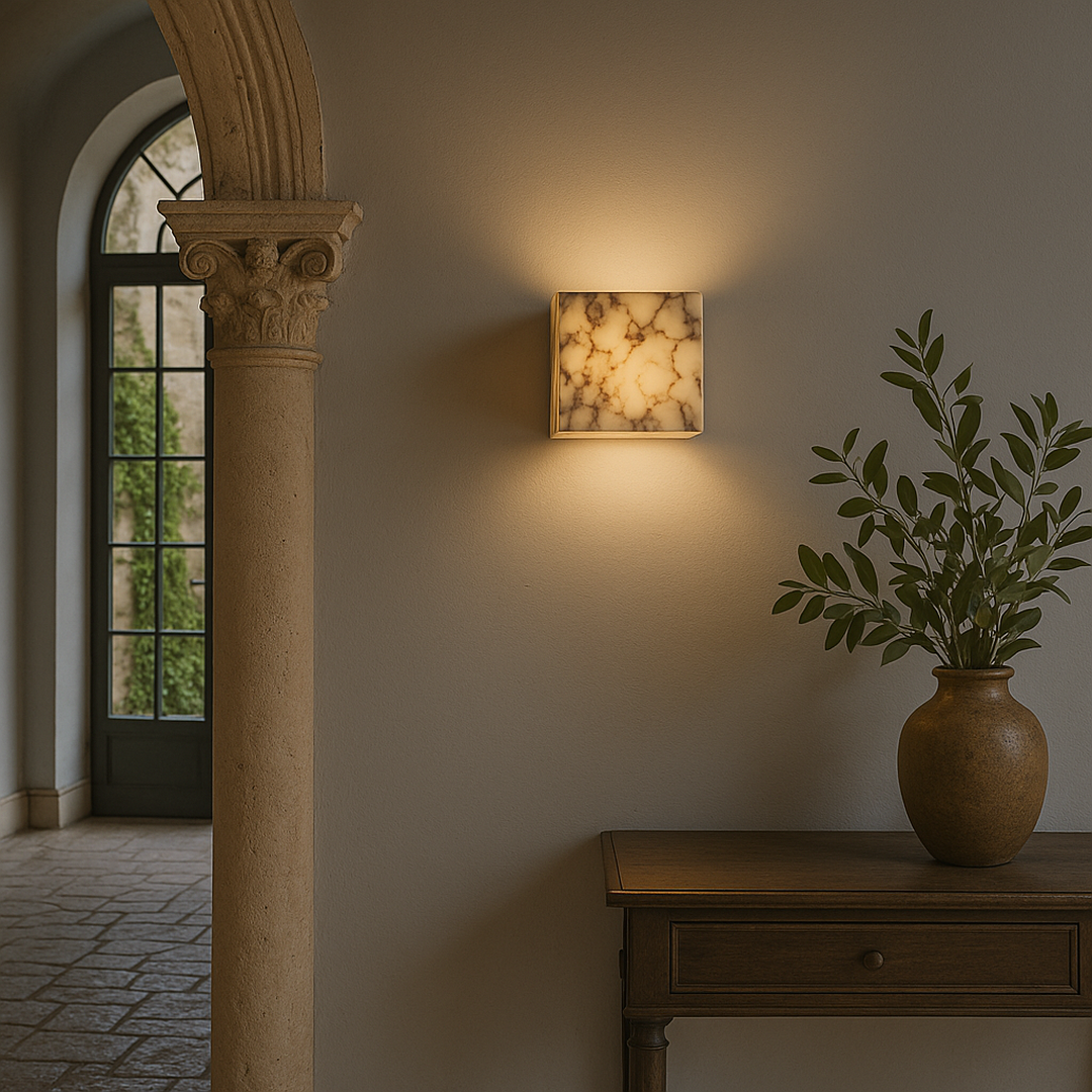 Ścienna Lampa Z Marmurowym Sześcianem – widok produktu 1 | Nuvira Home