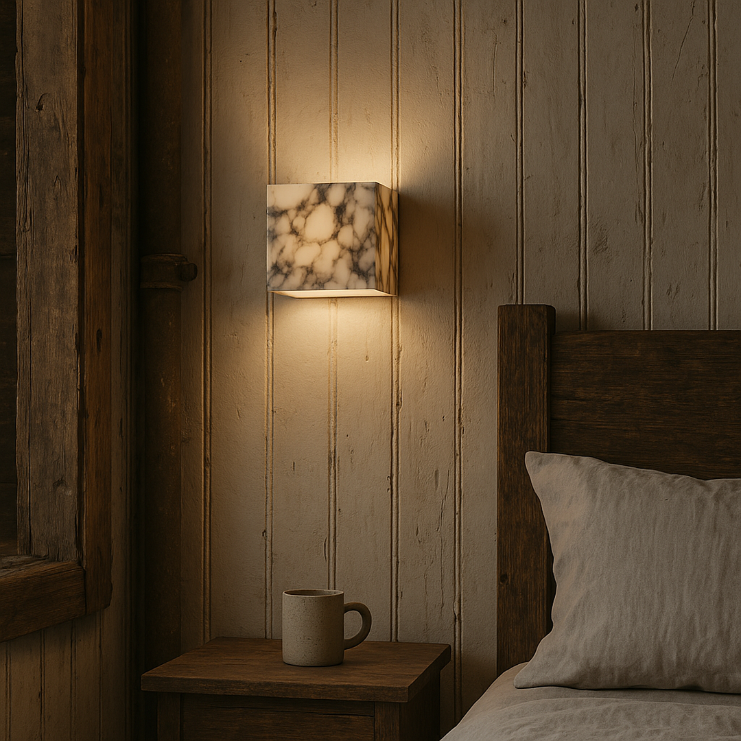 Ścienna Lampa Z Marmurowym Sześcianem – widok produktu 6 | Nuvira Home