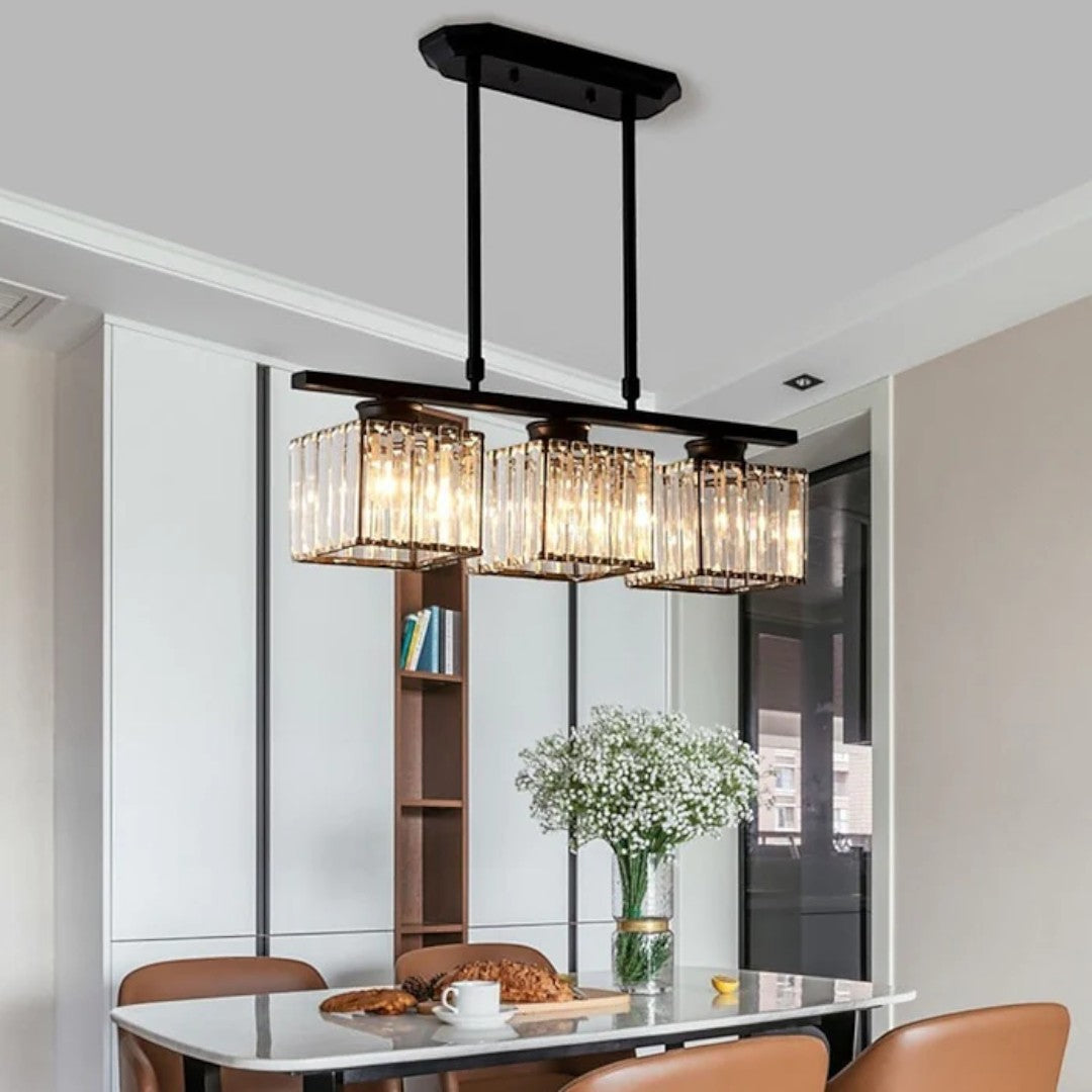 Skandynawska Designerska Lampa Wisząca z Wieloma Źródłami Światła i Długim Szklanym Kloszem – widok produktu 1 | Nuvira Home