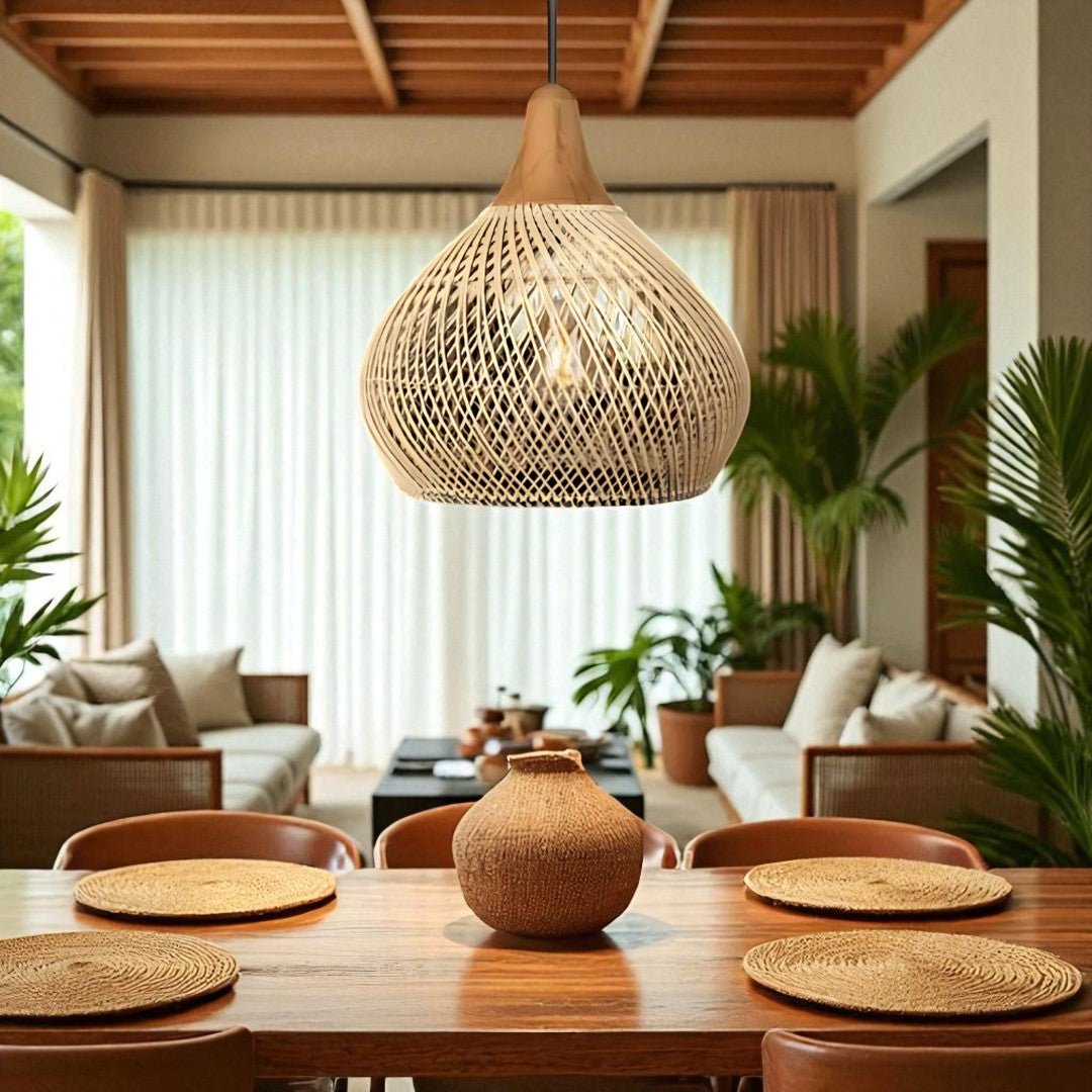 Skandynawska Rattanowa Lampa Wisząca – Do Salonów – widok produktu 1 | Nuvira Home