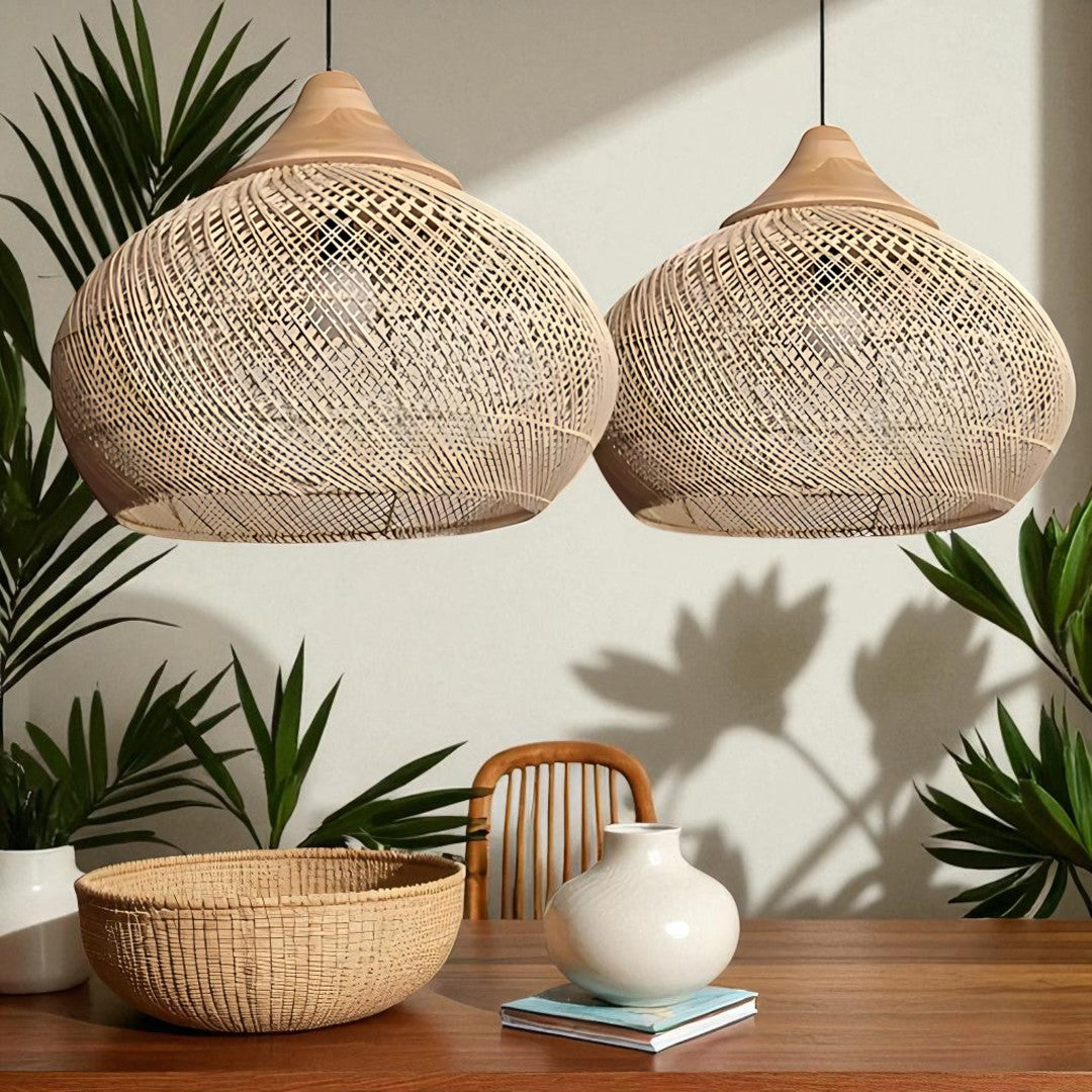 Skandynawska Rattanowa Lampa Wisząca – Do Salonów – widok produktu 2 | Nuvira Home