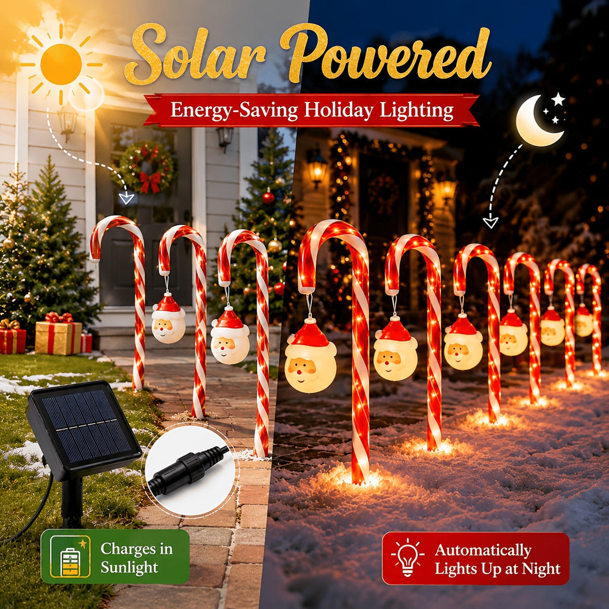 Solarne Lampki Ogrodowe Laski Cukrowe z Mikołajem – widok produktu 3 | Nuvira Home