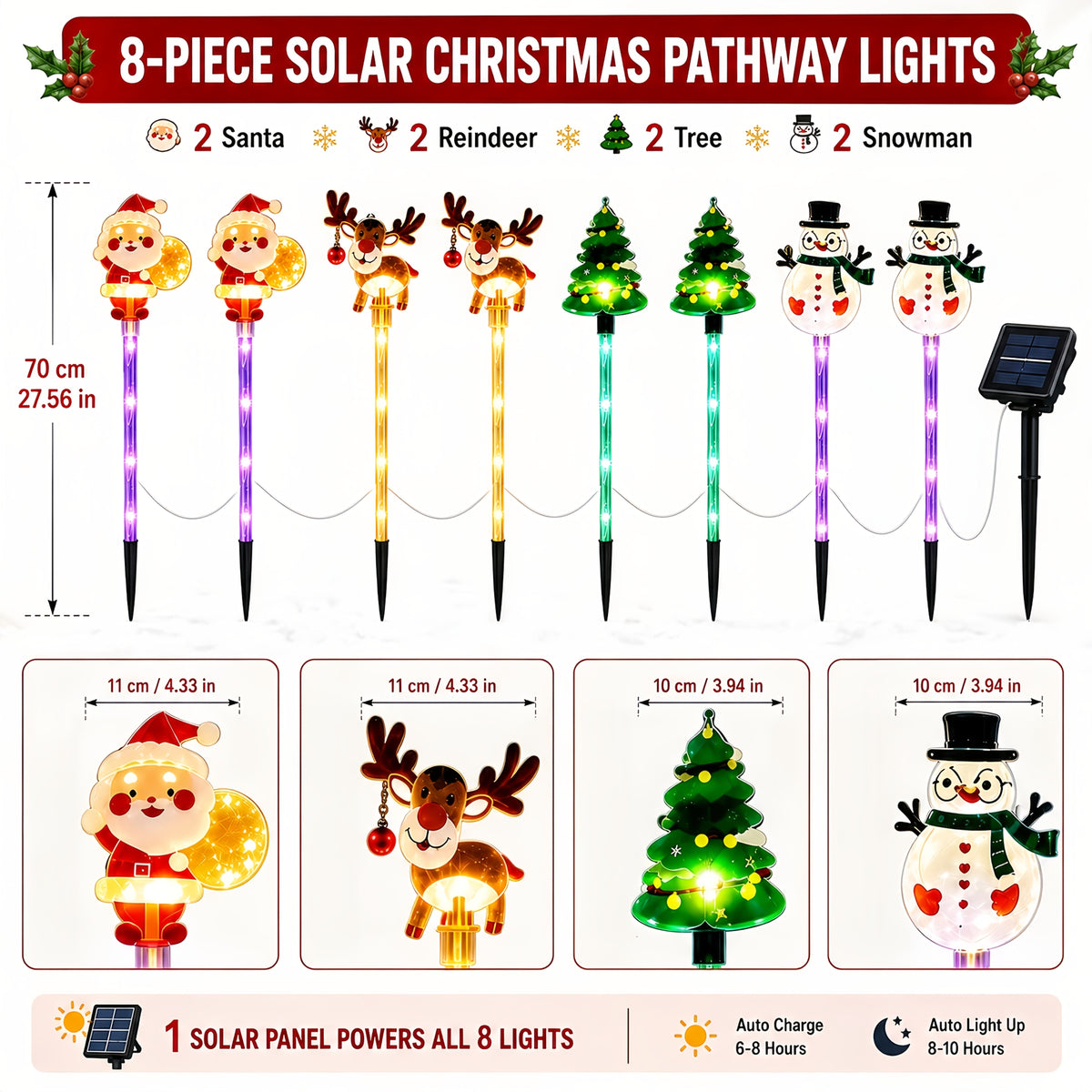 Solarne Lampki Ogrodowe Świąteczne 70 cm – widok produktu 3 | Nuvira Home