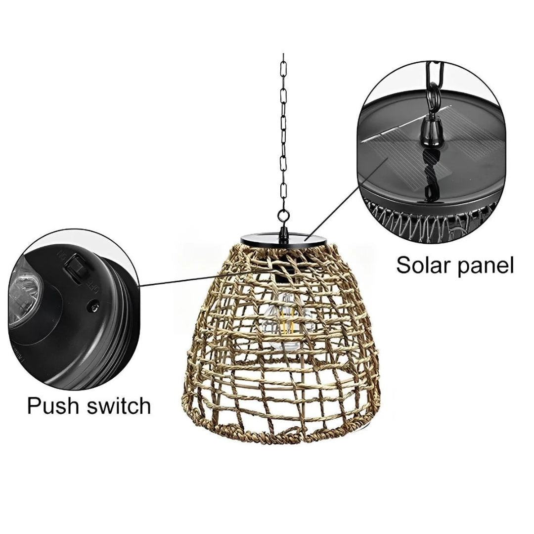 Solarny rattanowy zewnętrzny lampion wiszący – widok produktu 14 | Nuvira Home