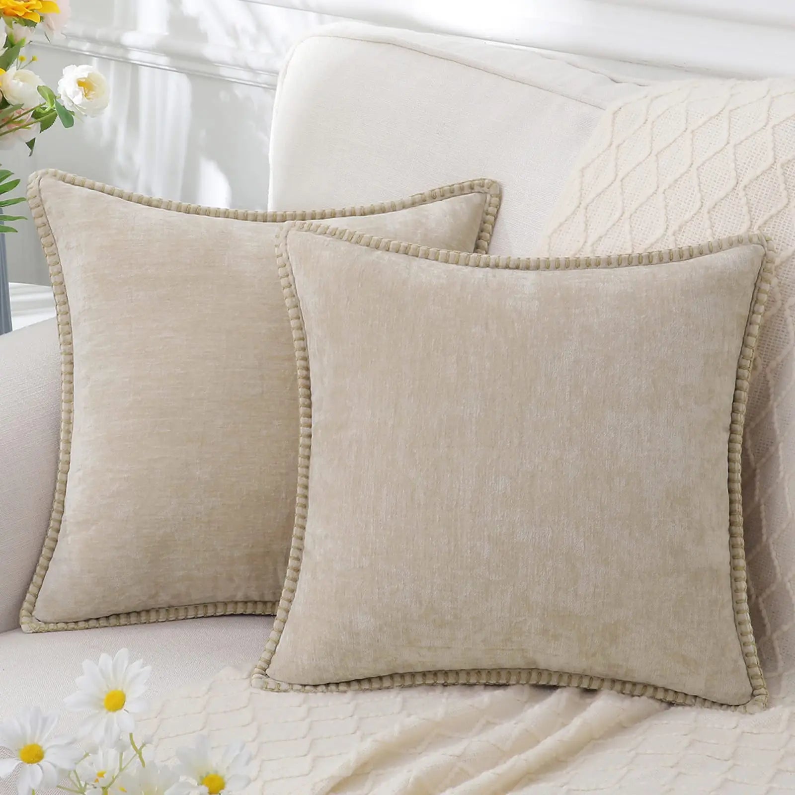 Szenilowa Poszewka na Poduszkę z Przeszyciem – widok produktu 4 | Nuvira Home