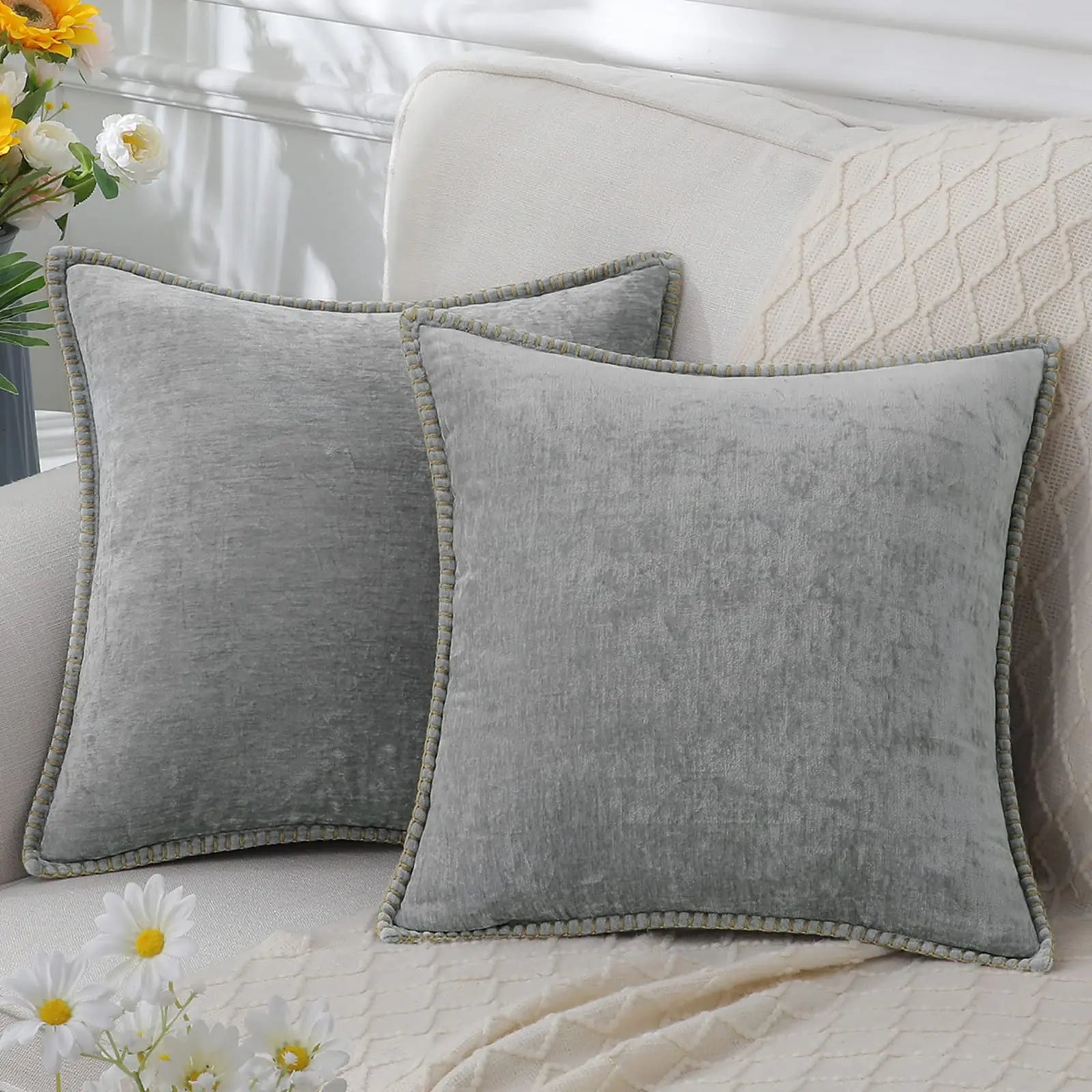 Szenilowa Poszewka na Poduszkę z Przeszyciem – widok produktu 6 | Nuvira Home