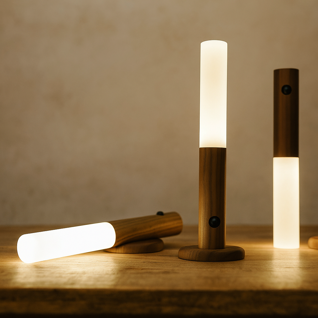 Szklana Lampa Ścienna Z Czujnikiem Ruchu – Drewno – widok produktu 2 | Nuvira Home