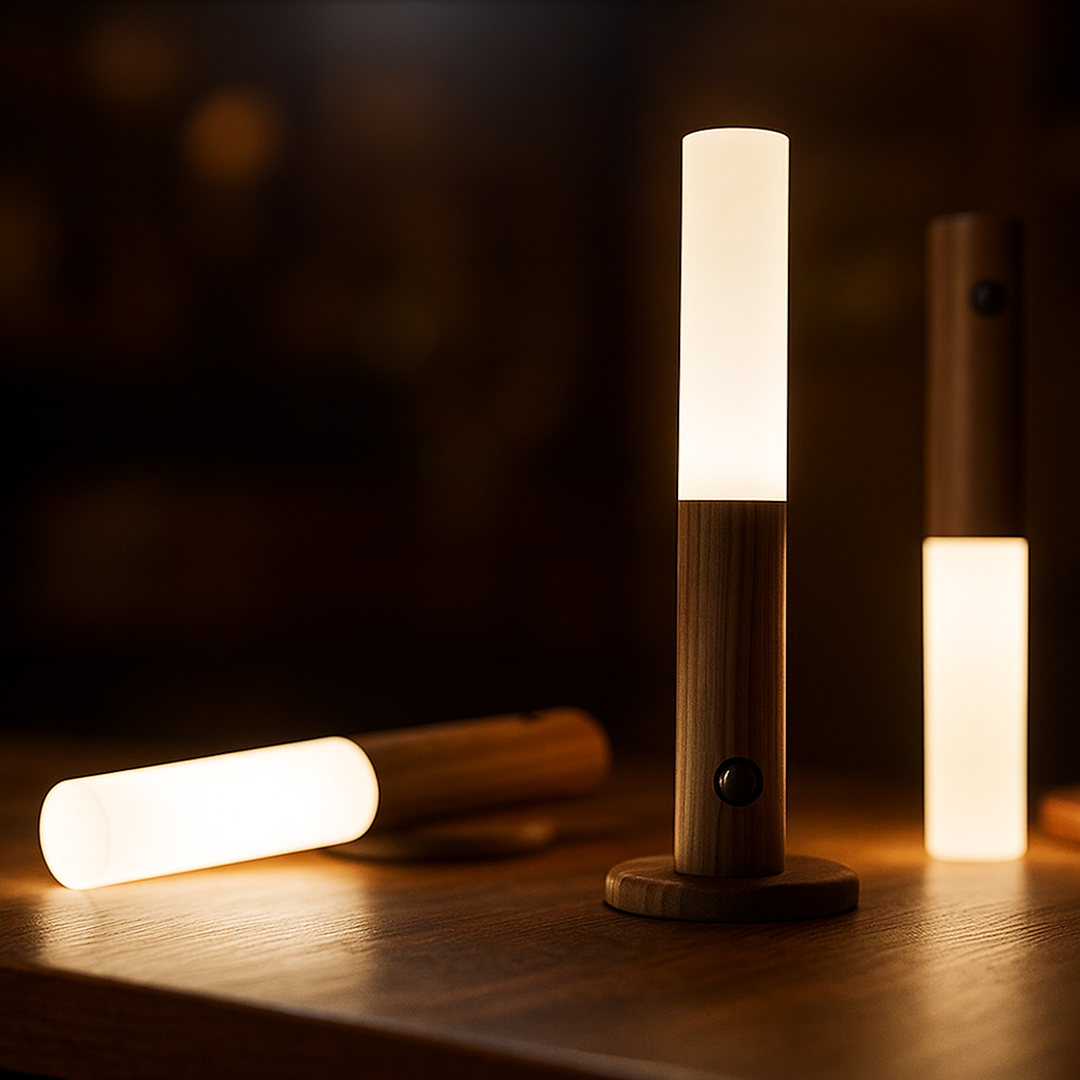 Szklana Lampa Ścienna Z Czujnikiem Ruchu – Drewno – widok produktu 5 | Nuvira Home