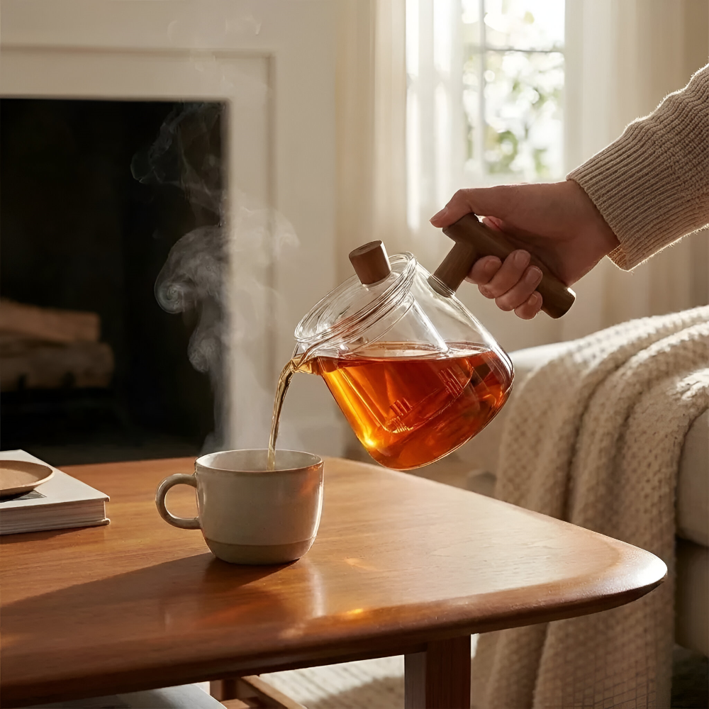 Szklany Dzbanek do Herbaty 600 ml z Drewnianym Uchwytem – widok produktu 7 | Nuvira Home
