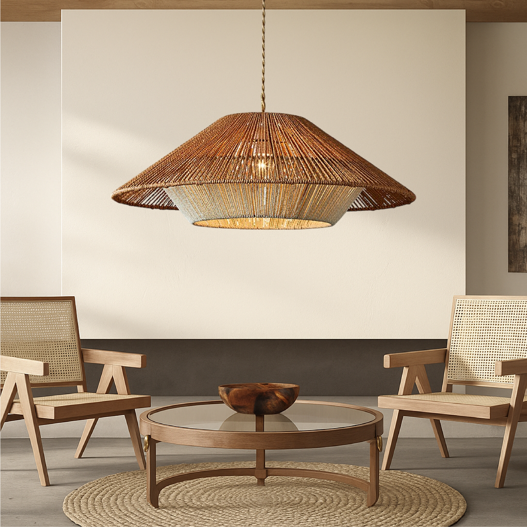 Wisząca Lampa Bambusowa LED O Plecionym Wykończeniu – widok produktu 1 | Nuvira Home